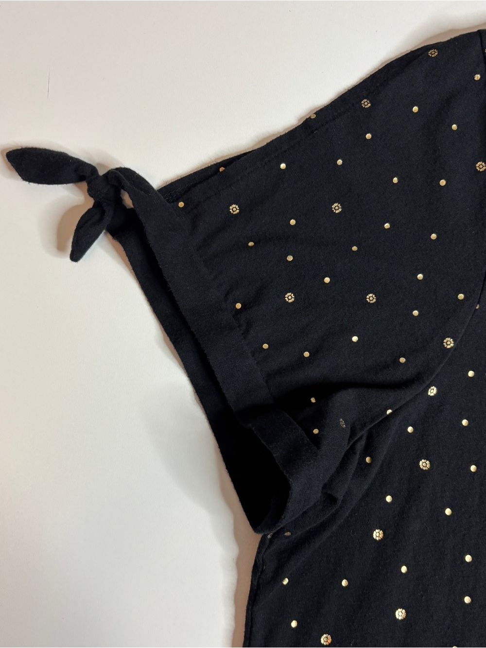 Lane Bryant 26/28 Black Metallic Gold Polka Dot Tie Sleeve Top Plus Size - Picture 3 of 8